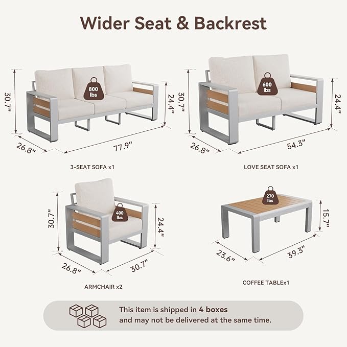 Aoxun Aluminum Patio Furniture Set, 7 Seats Luxury Metal Patio Conversation Sets - Image 2