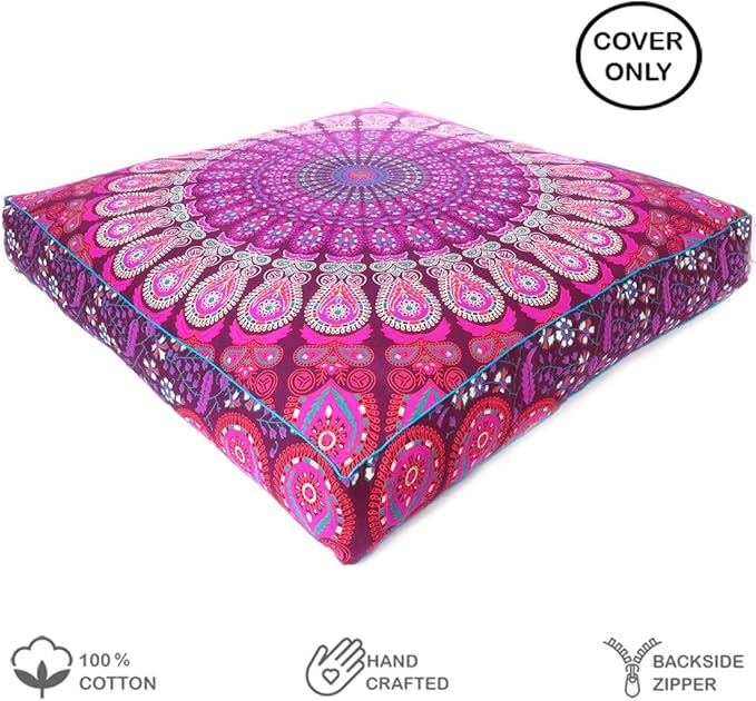 Mandala Floor Pillow Cover Meditation Cushion Seating Throw Hippie Round - Image 2