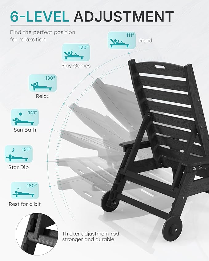 Patio Chaise Lounge Chair Set of 4, Oversize Lounge Chairs - Image 4