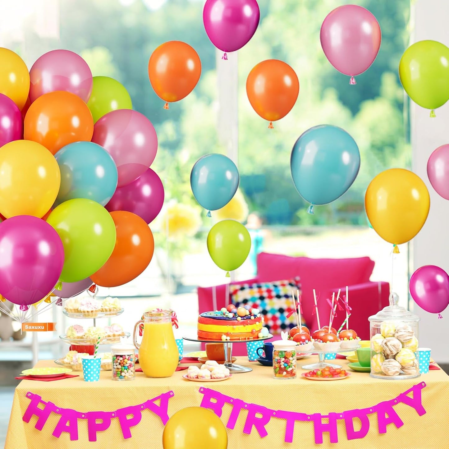 Tropical Balloons, 12 Inch Hawaii Balloons, Colorful Balloon, Pearl Hot Pink Teal Blue Yellow Fruit Green Latex Balloon for Summer Pool Beach Hawaiian Flamingo Theme Birthday Party Decoration