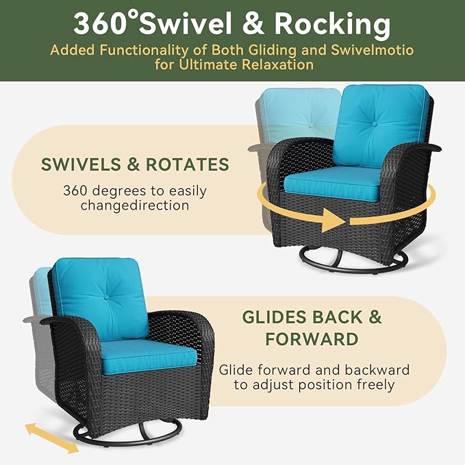 Aoxun 3 Pieces Patio Furniture Set, Patio Swivel Rocker Chairs Set of 2 - Image 3