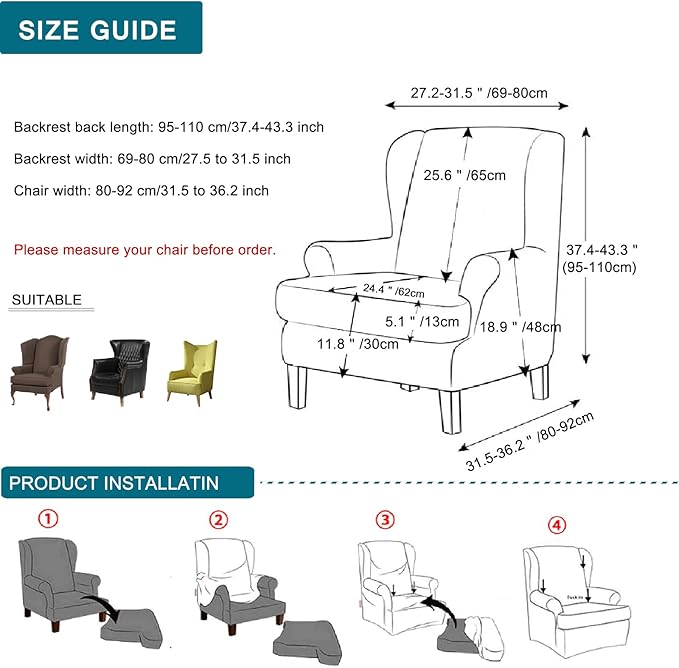 KRFOONN Stretch Wing Chair Slipcovers Printed 2 Piece Wingback Chair Covers - Image 6