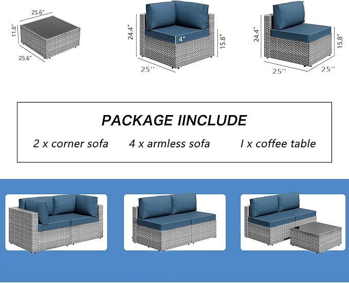 7 Piece Outdoor Patio Furniture Set, All Weather Conversation Set - Image 4