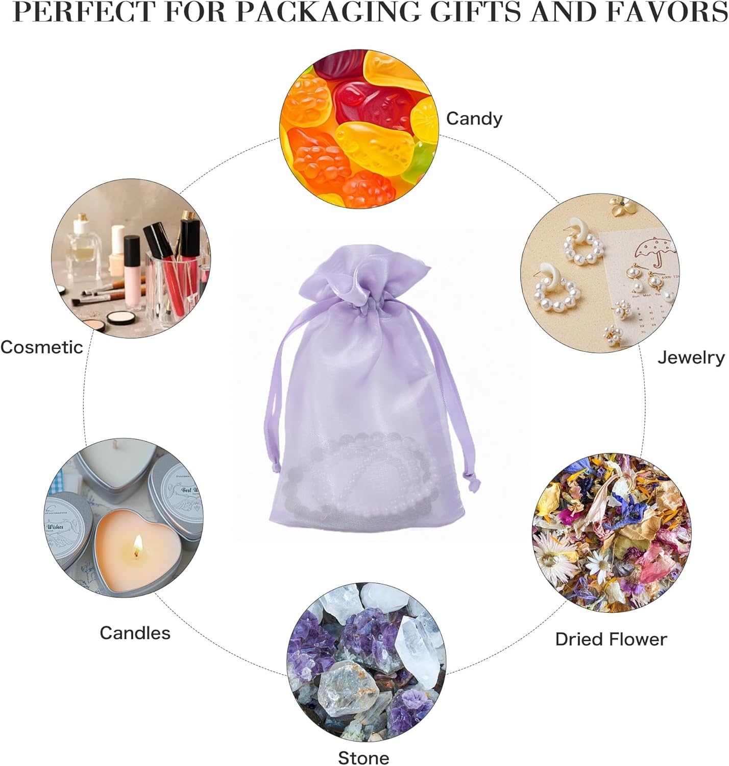 20 Pcs Lilac Purple Organza Bags 6X9 inch for Wedding Favors with Drawstring, Large Mesh Gift Bags Jewelry Pouch for Candy Bridal Shower Party Favor Baby Shower Christmas