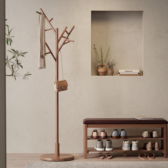 Muwuele Coat Rack, Solid Wood Coat Rack Freestanding - Image 2