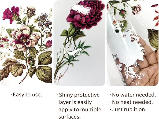 Floral Rub on Transfer for Furniture Vintage Large Flower UV DTF Transfer - Image 3