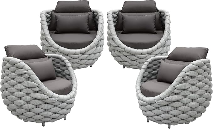 TWT Aluminum Outdoor Patio Furniture Set, 4 Textilene Armchairs Modern Outdoor - Image 7