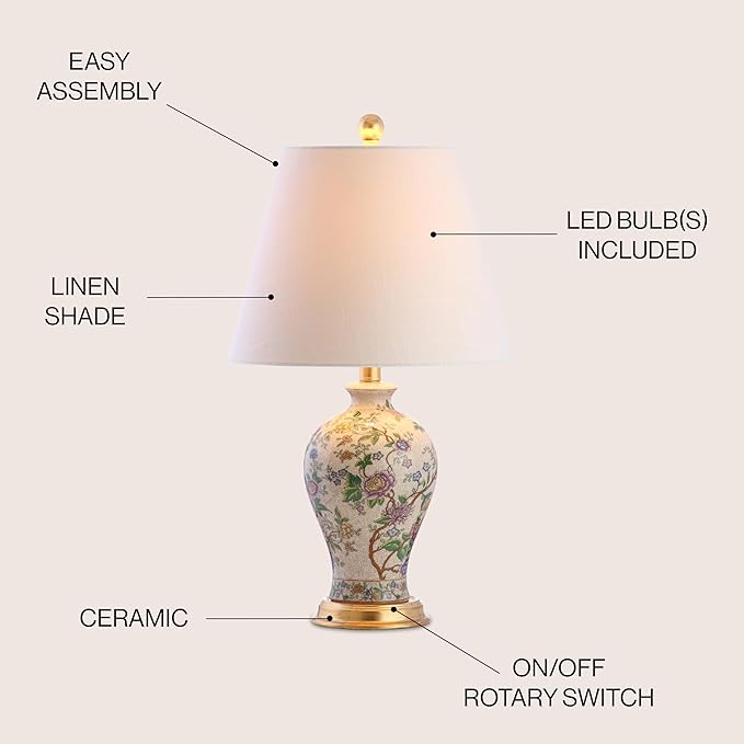 JONATHAN Y 24" Multi-Colored/Gold French Country Ceramic Floral Urn Table Lamp - Image 5