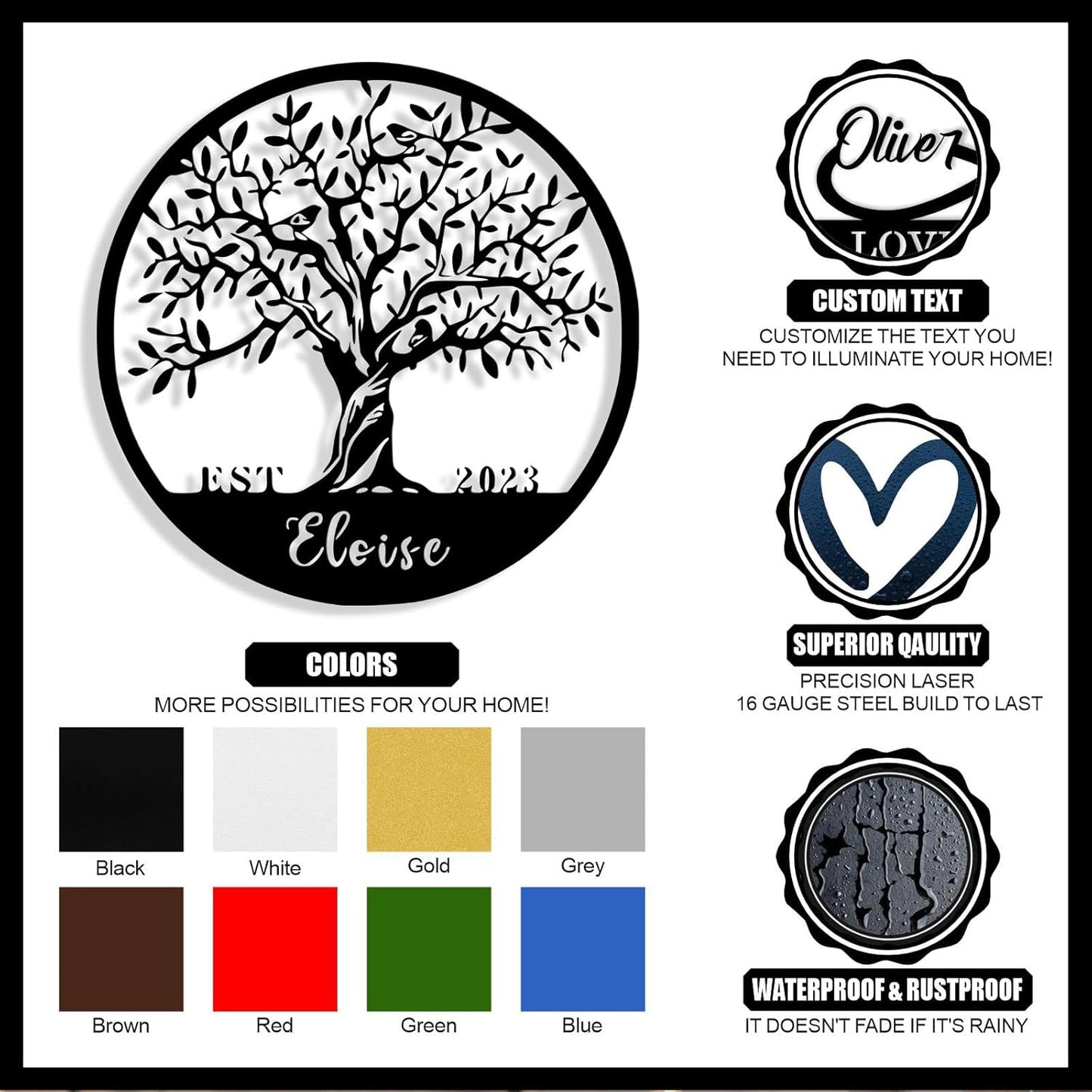 Personalized Tree of Life Metal Sign Wall Art Decor, Custom Wedding Gifts for Couples, Custom Family Name Sign, Christmas Valentine's Day Housewarming Gifts