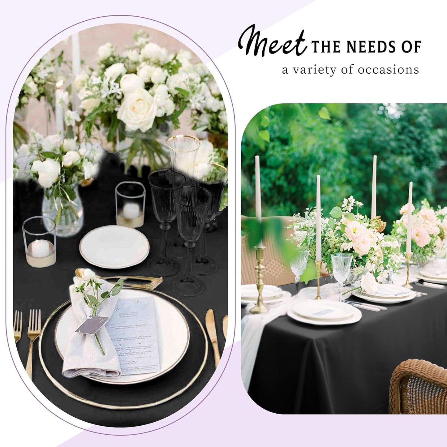 6 Packs Satin Tablecloth 57 x 108 Inch Black Rectangular Table Cloth Silk Tablecloth Smooth Fabric Overlay Satin Table Cover Decoration for Wedding Party Banquet Events