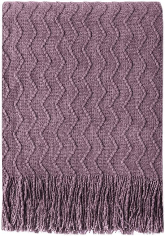 BOURINA Dark Lavender Throw Blanket 50 x90 Inches Textured Solid Soft Sofa by BOURINA