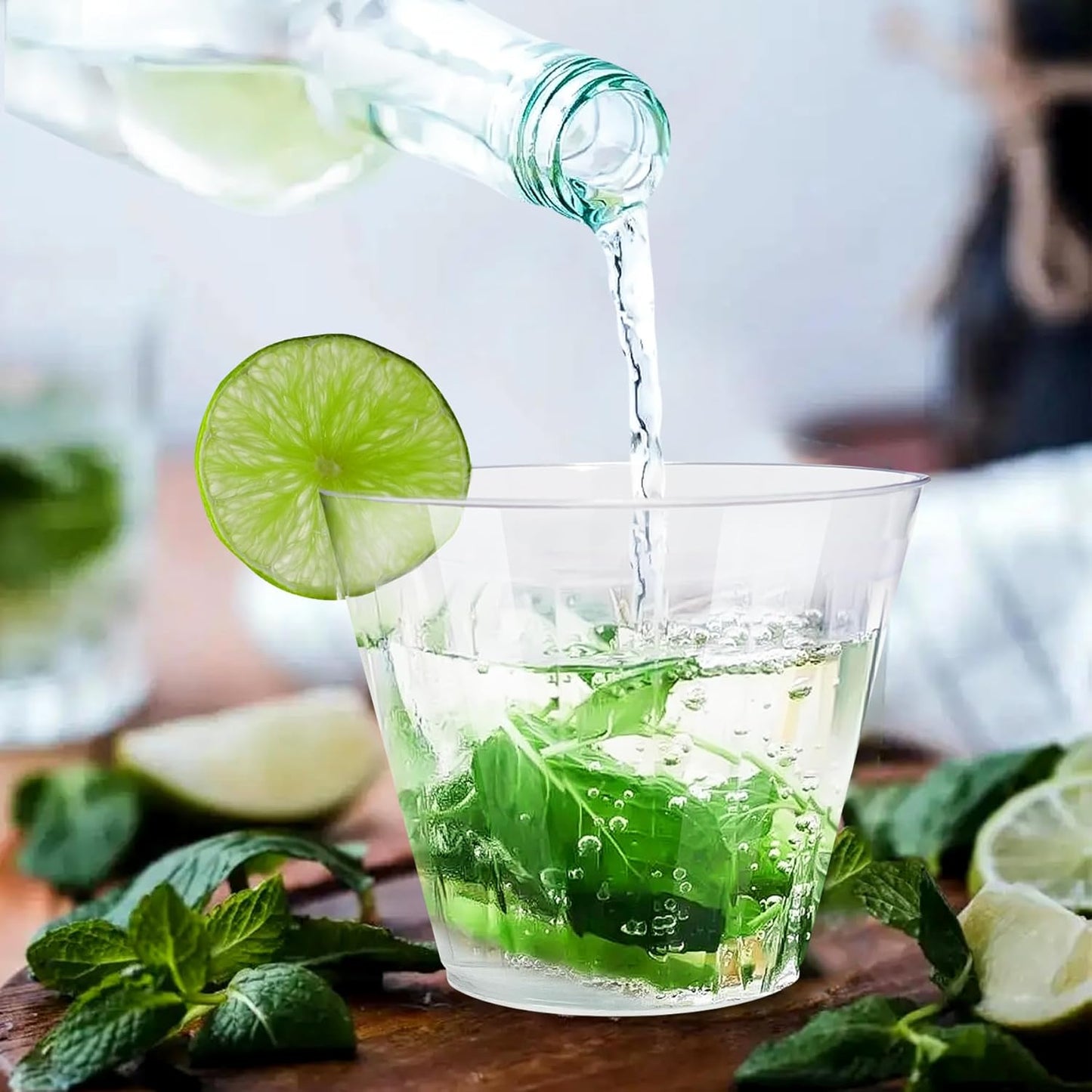 100Counts 9 OZ. Disposable Cups Old fashioned Party Tumblers, 9 Ounce Squat Cups Clear Hard Plastic Cups for Party Wedding