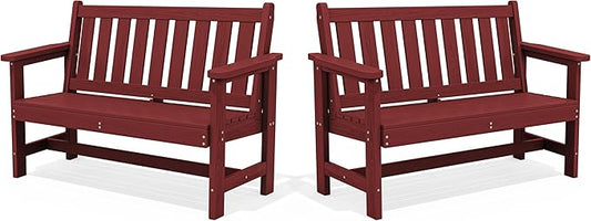 SERWALL Outdoor Bench, HDPE Outdoor Benches Weatherproof, 2-Person Garden Bench by SERWALL