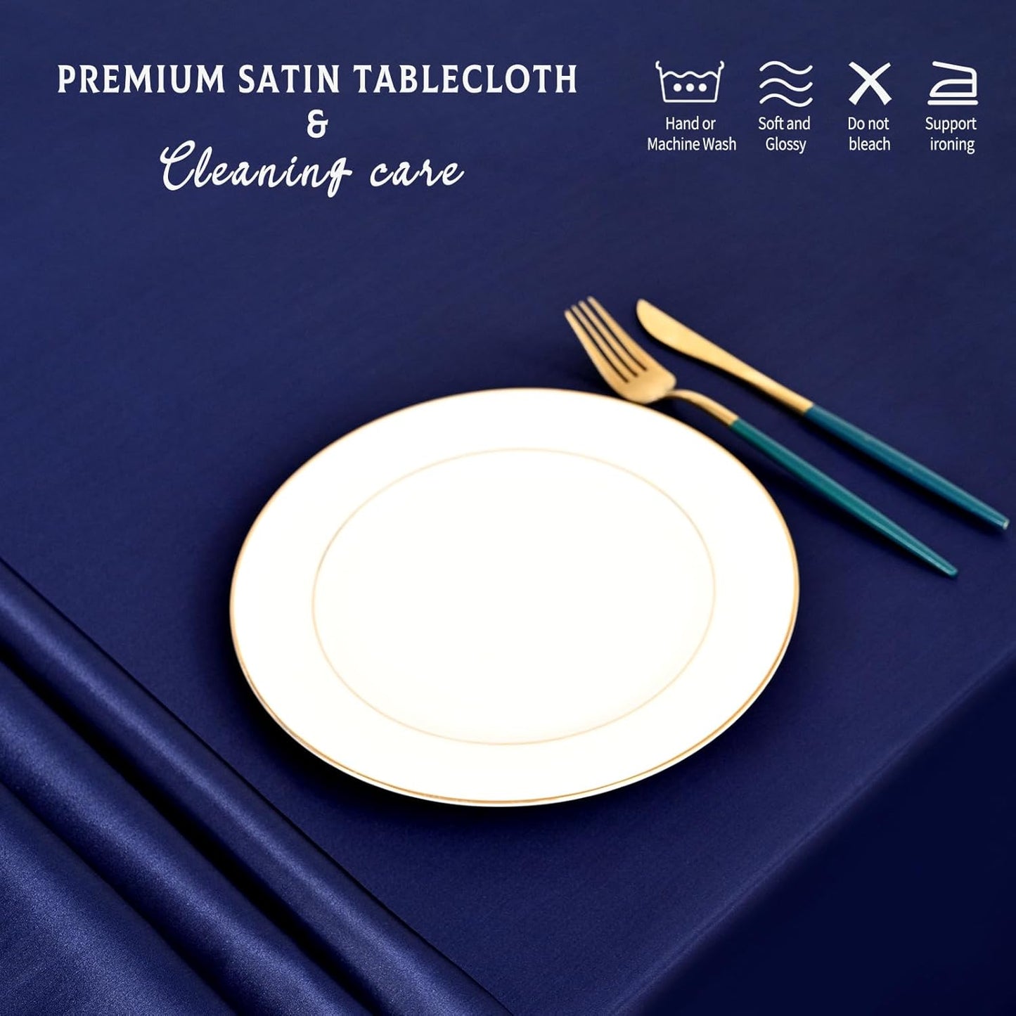 10 Packs Satin Tablecloth 57 x 108 Inch Navy Blue Rectangular Table Cloth Silk Tablecloth Smooth Fabric Overlay Satin Table Cover Decoration for Wedding Party Banquet Events
