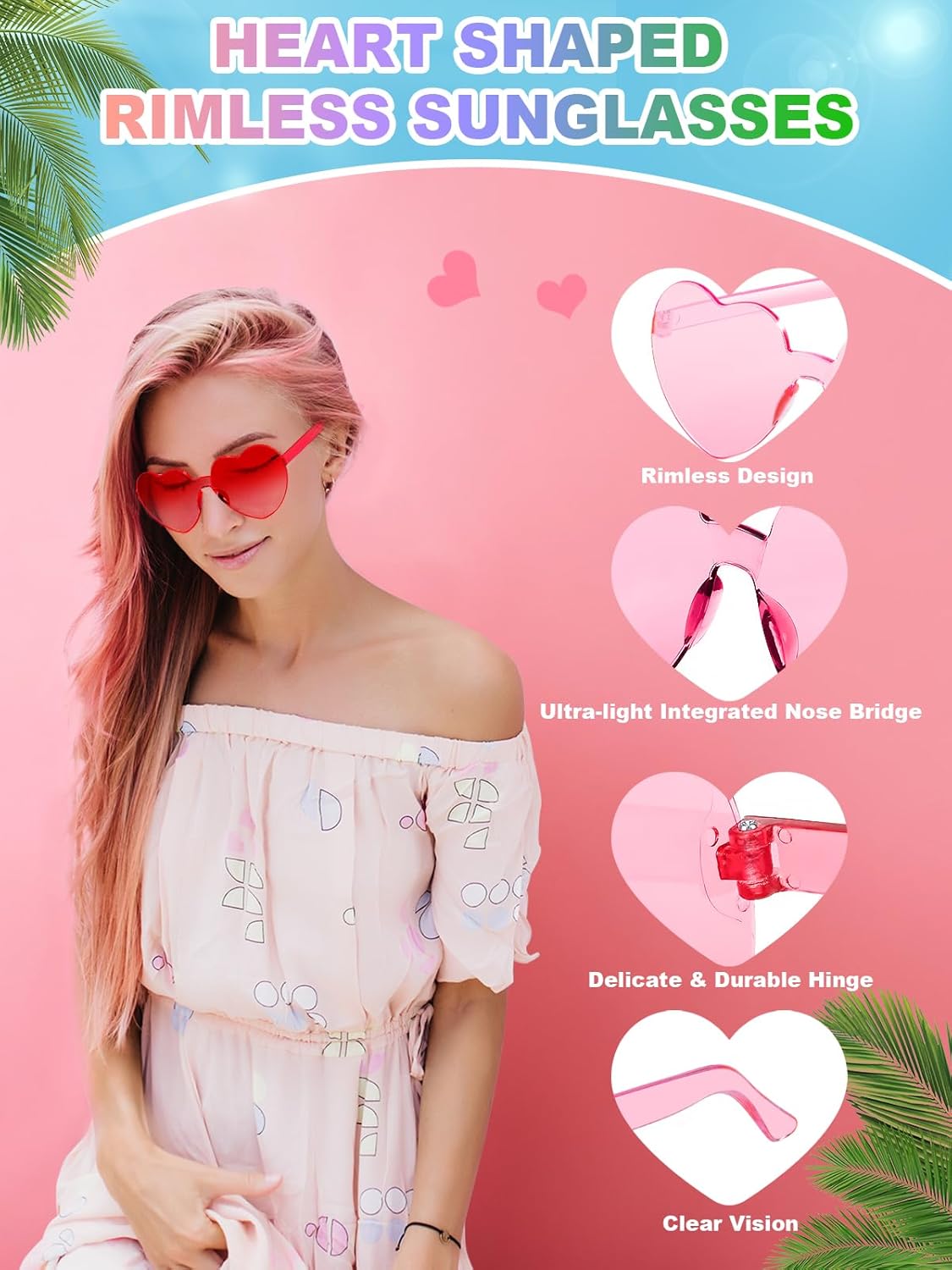12 Pairs Heart Shaped Sunglasses for Women Colorful Glasses Fun Trendy Transparent Heart Sunglasses Party Favor (Mixed Colors)