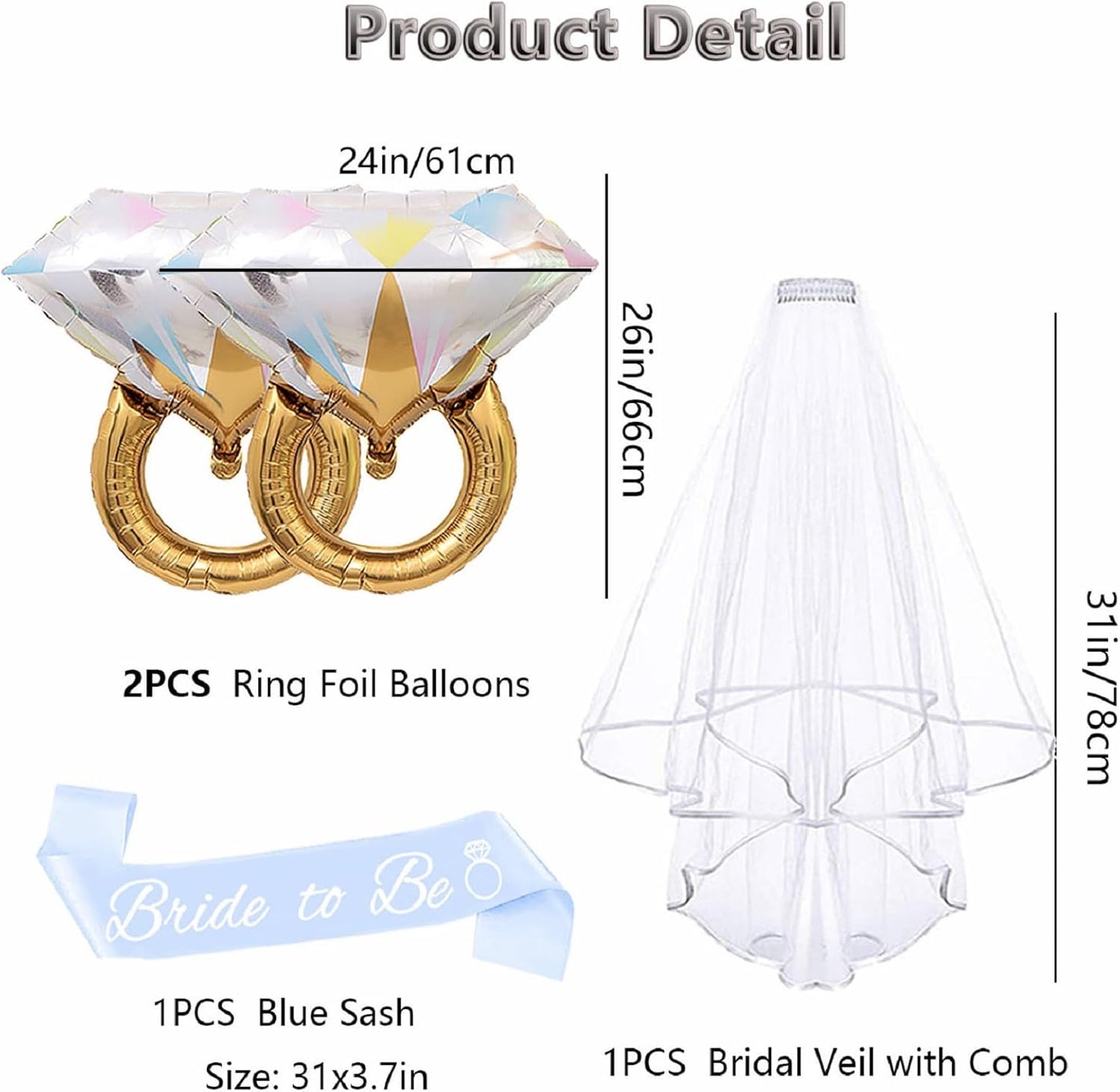 4PCS Bride To Be Sash and Veil, Blue Sash and Bachelorette Veils Accessories for Bridal Shower Engagement Wedding