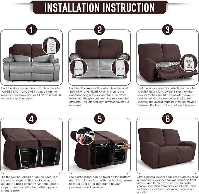 TAOCOCO Recliner Loveseat Slipcover, 6 Pieces Dual Recliner Sofa Covers - Image 6
