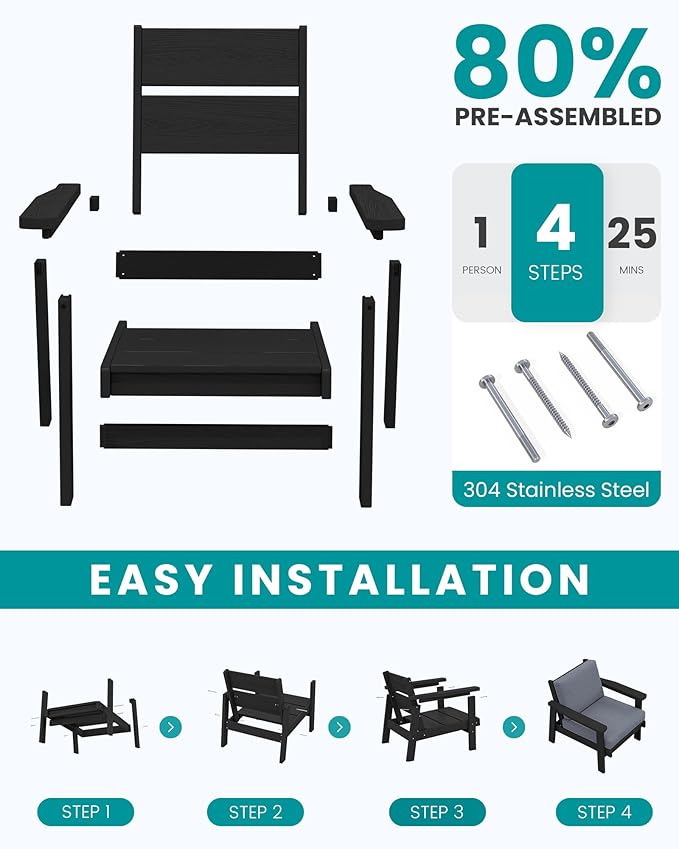 SERWALL HDPE Outdoor Furniture Set, 7 Piece All Weather Wood-Like Outdoor Sofa - Image 7