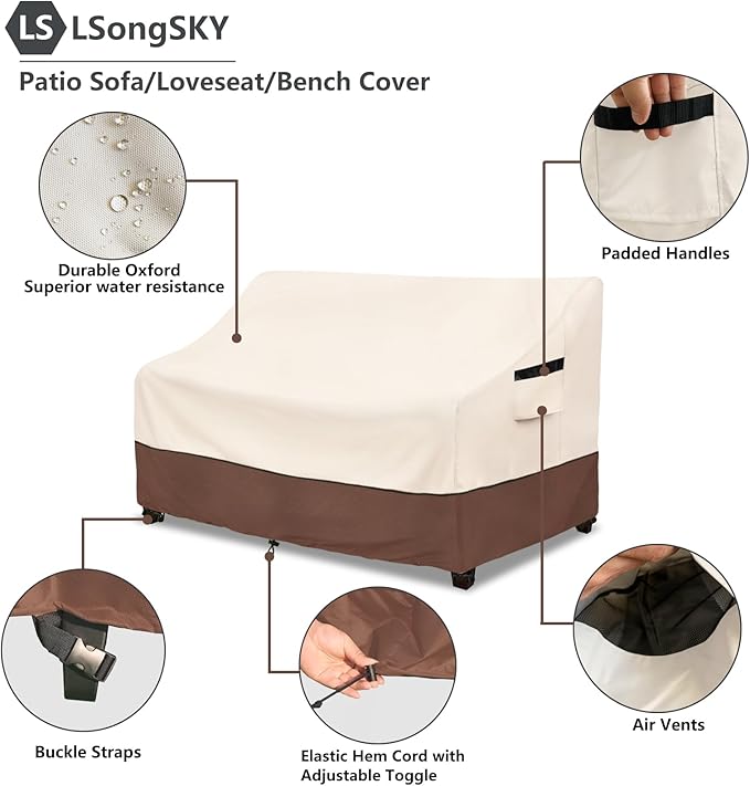 Outdoor 2-Seater Loveseat Cover, Patio Sofa Covers Fits up to 58W x 32.5D x 31H - Image 4