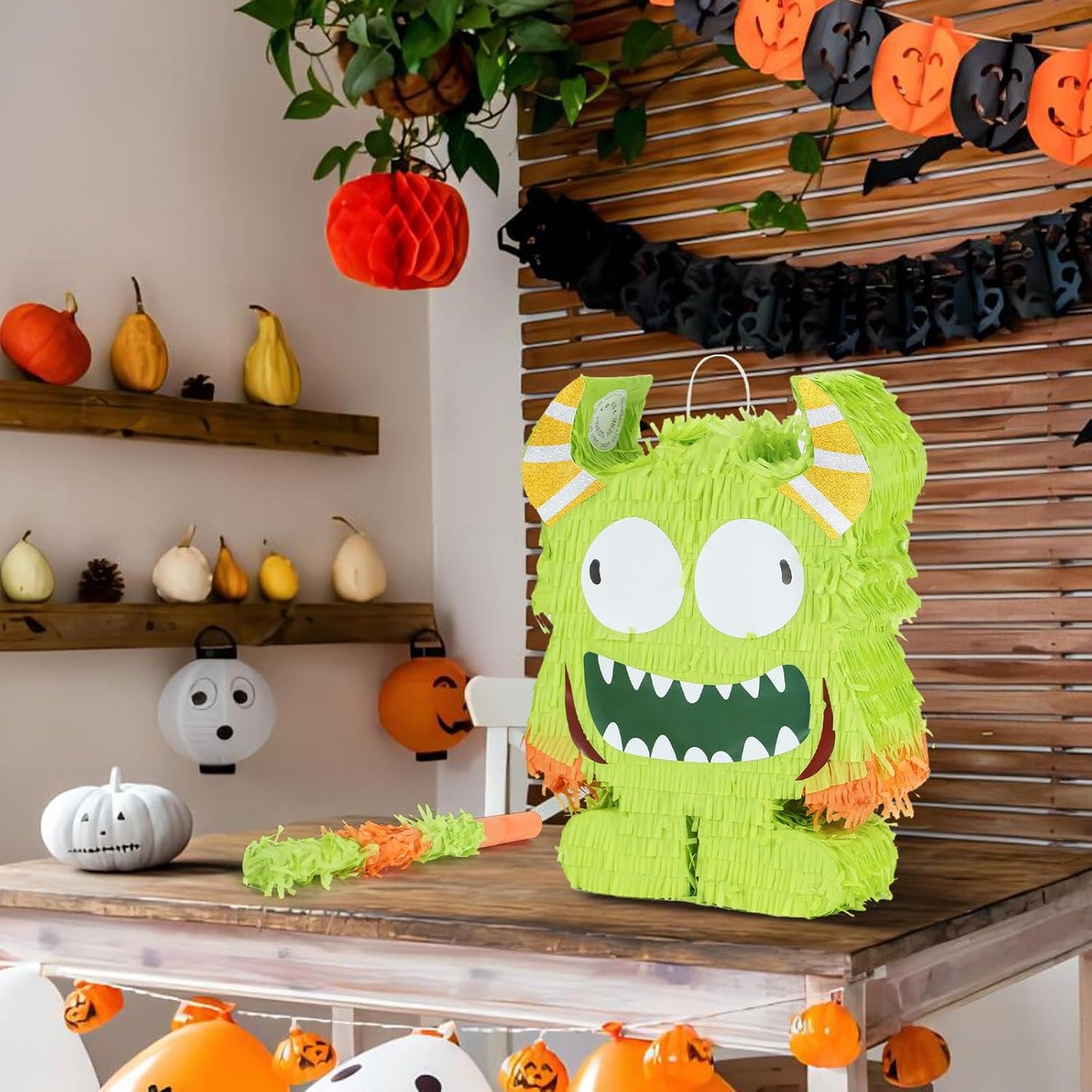 Halloween Monster Pinatas Bundle with a Blindfold and Bat (16.4x12.5x4 Inches), Halloween Parties Supplies Game and Decoration