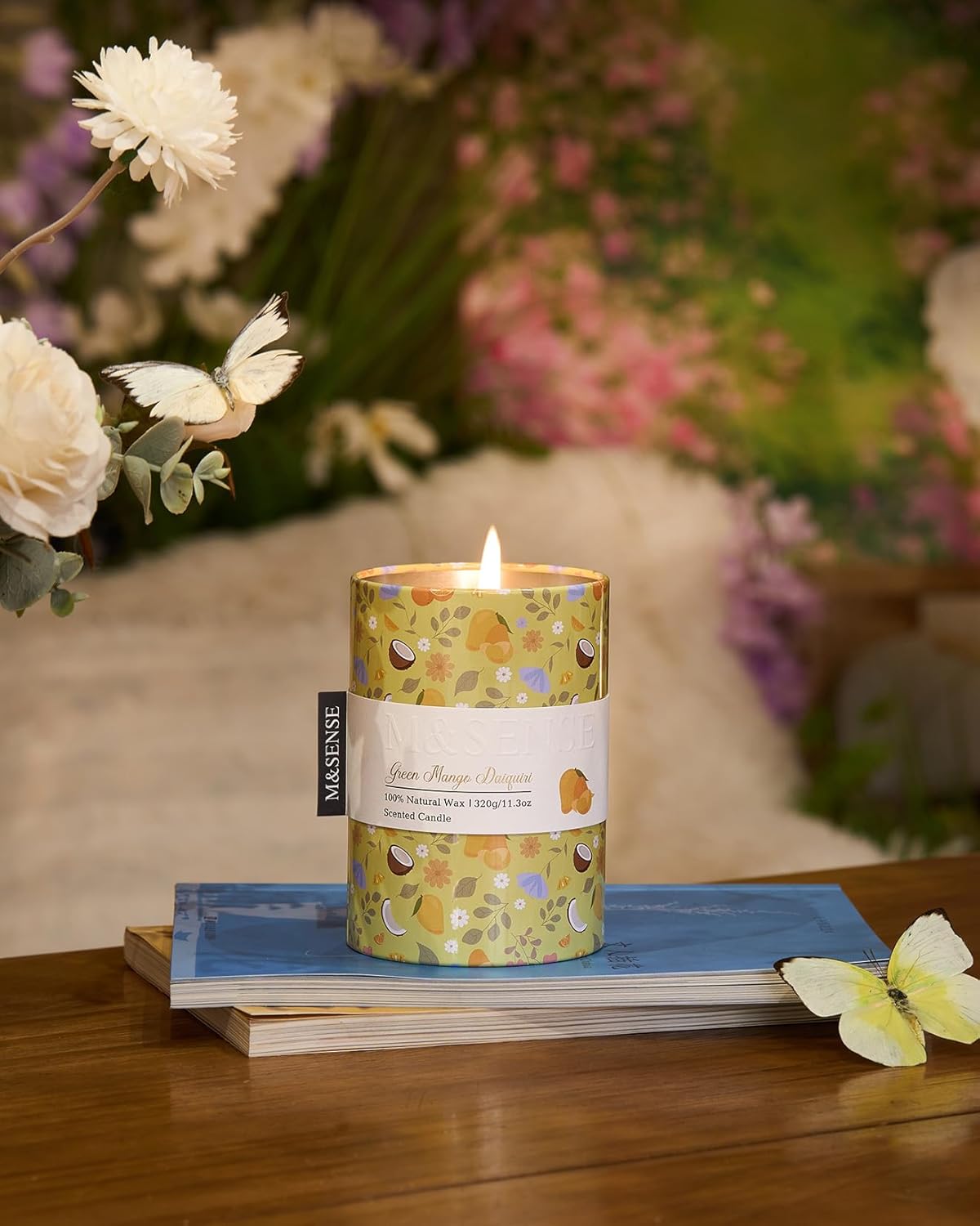 M&SENSE Green Mango Daiquiri Scented Candle, Medium Jar Candle 11.3oz Natural Soy Wax for Home Scented, Floral Candles Gift for Spring Holiday, Up to 70 Hours Burning Long-Lasting Fragrance