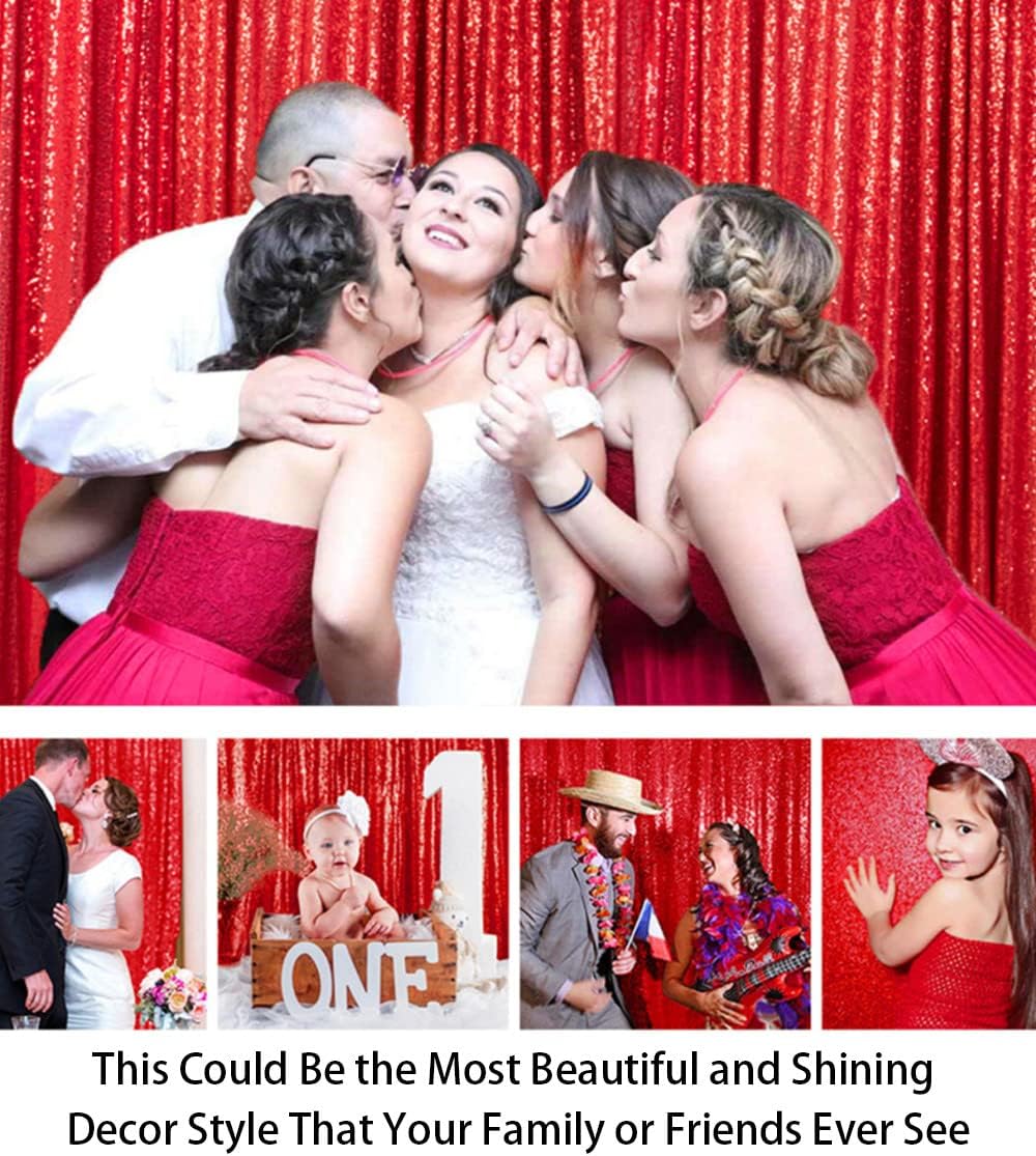 ShinyBeauty Sparkling Red Sequin Fabric Photography Backdrop 5FTx10FT | Glitter Birthday Party Decor, Studio Background for Events & Holiday Photo Booths