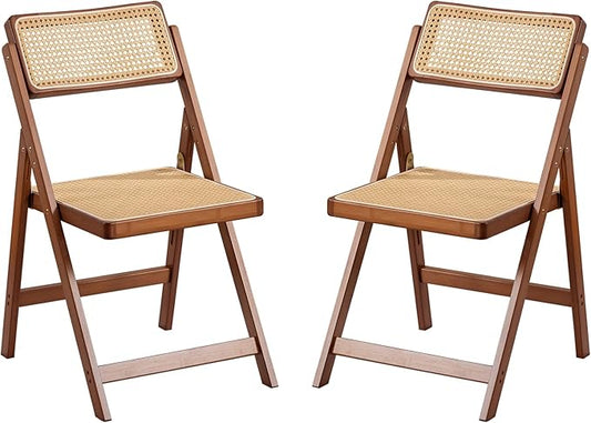 Furlide Rattan Folding Chairs, Modern Mid Century Dining Chairs Set of 2 by Furlide