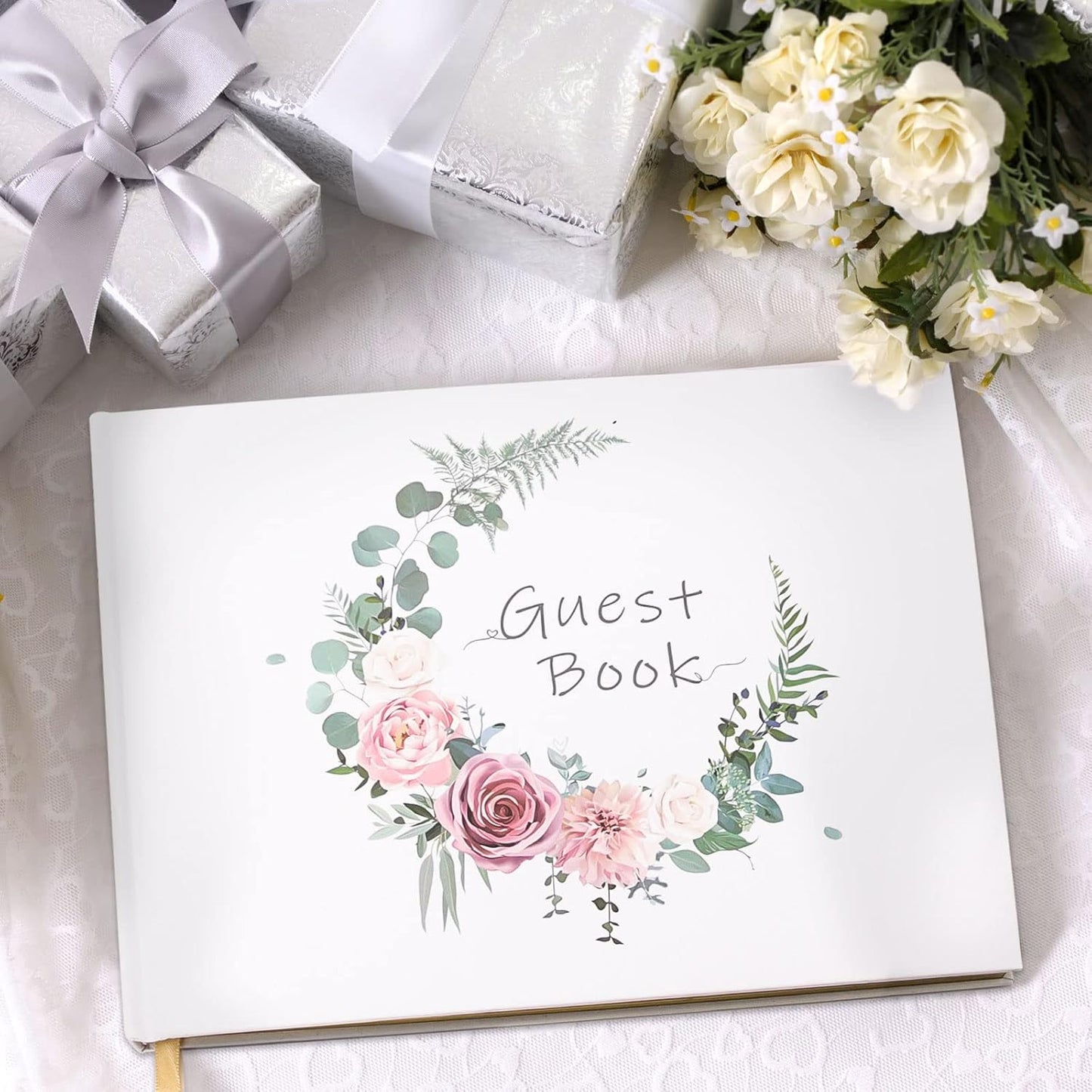 Vienrose Wedding Guest Book Registry Sign-in Book with 123 Blank Lined Pages Gilded Edges Hardcover Book for Wedding Baby Shower Birthday