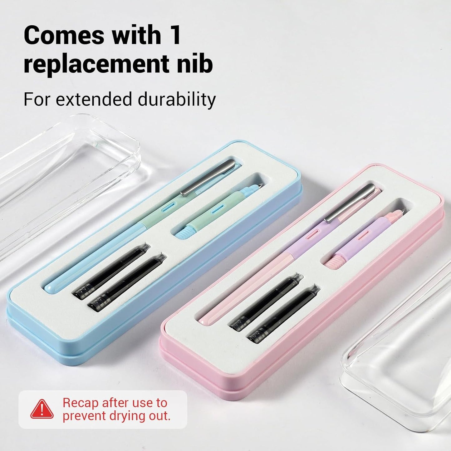 WRITECH Fountain Pen Soft Grip: Fine Nib Black Ink Pen with 3 Ink Cartridges and 1 Replacement Nib Set Smooth Writing for Journaling Calligraphy Gift (Pink)