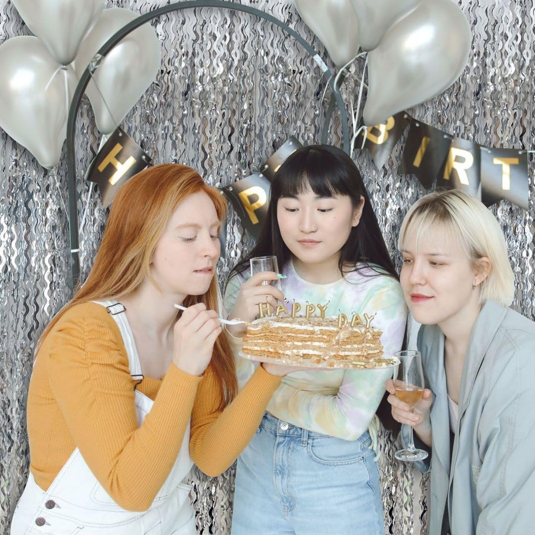 Foil Curtain Backdrop Silver Photo Backdrop Metallic Tinsel Foil Fringe Curtains Photo Booth Props for Birthday Decorations Bachelorette Party Decorations Baby Shower Decorations