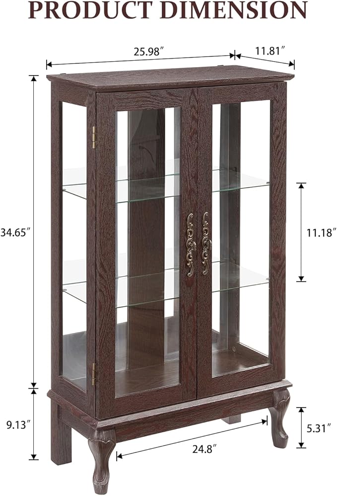 Curio Cabinet with Lighted Display, Glass Display with Mirrored Back, Vintage - Image 2