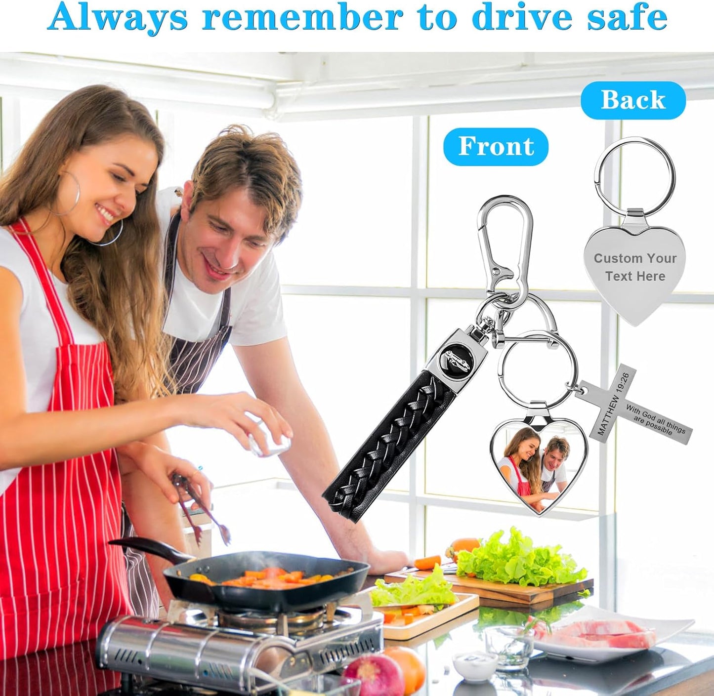 Double Side Custom Keychain with Picture Personalized Engraving Photo Text Customized Gifts for Men Women