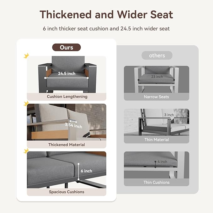 Aoxun Aluminum Patio Furniture Set, 4 Seats Luxury Metal Patio Conversation Sets - Image 7