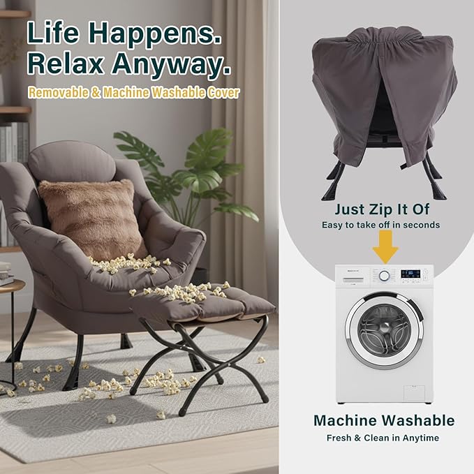 Lazy Chair with Ottoman, Large Accent Chair with Ottoman and a Throw Pillow - Image 6