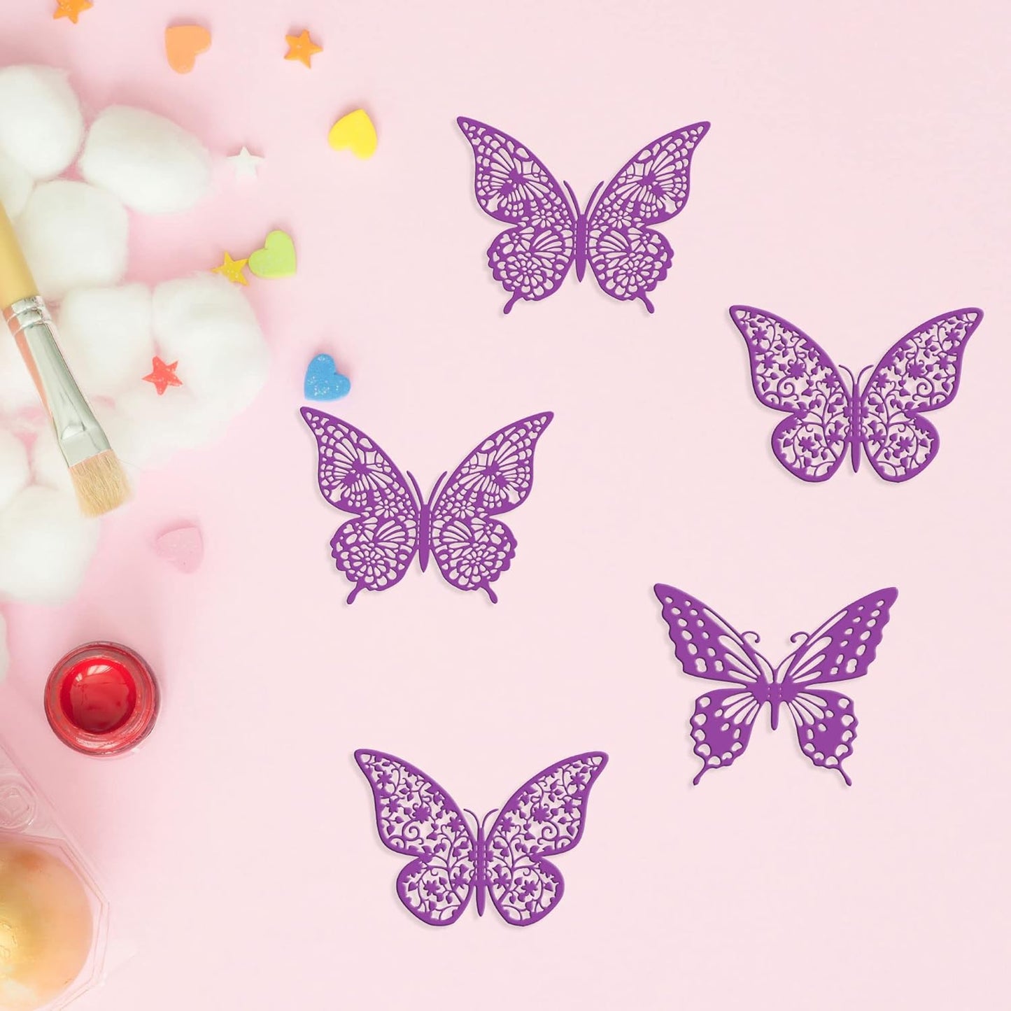 Gyufise 36 Pack Purple 3D Butterfly Cupcake Toppers Hollow Cake Decorations for Birthday Wedding Fairy Party Wall Sticker Decal