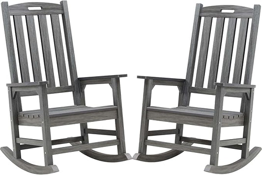 Psilvam Outdoor Rocking Chair Set of 2, Poly Lumber Oversized Rocking Chair by PsilvamGardenFurniture