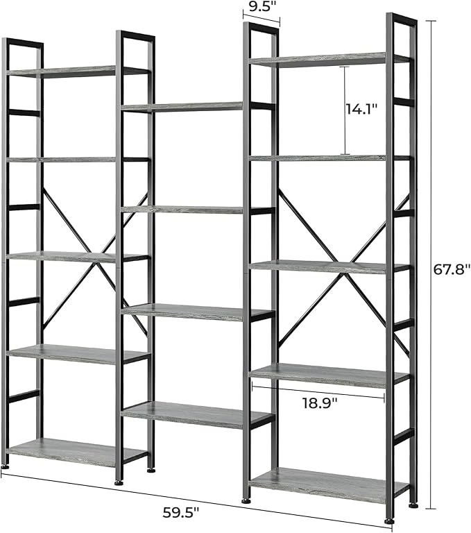 SUPERJARE Triple Bookshelf, Bookcase - Image 3