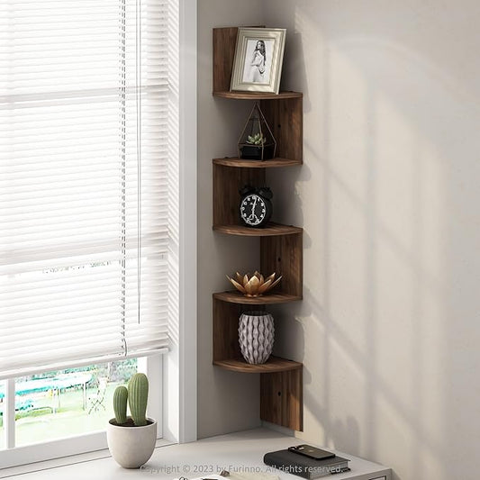 Furinno Rossi 5-Tier Floating Corner Shelf by Furinno-FitsYourSpaceFitsYourBudget
