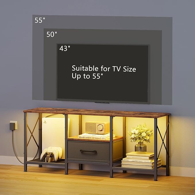 JARHETUN LED TV Stand with Fabric Drawer, Entertainment Center - Image 2