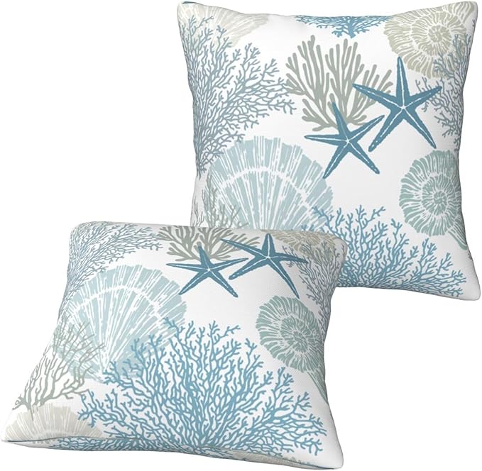 Nautical Coastal Beach Pillow Covers 18x18 Set of 2, Ocean Themed Seashell - Image 9