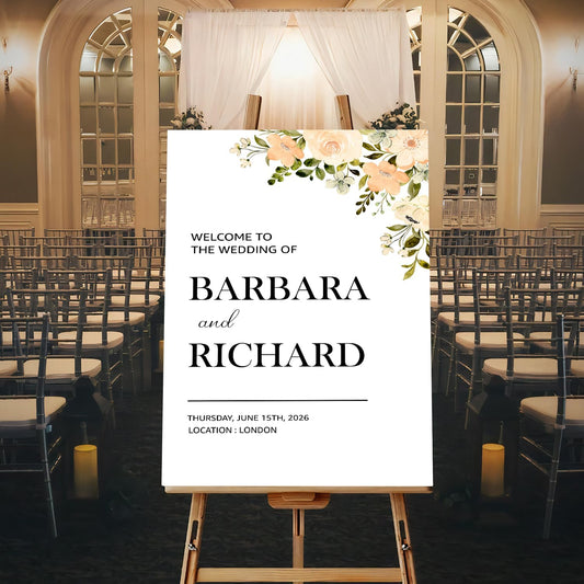 Foliage Editable Wedding Welcome Sign, Party Entrance Template, Printable Welcome Board for Reception or Ceremony