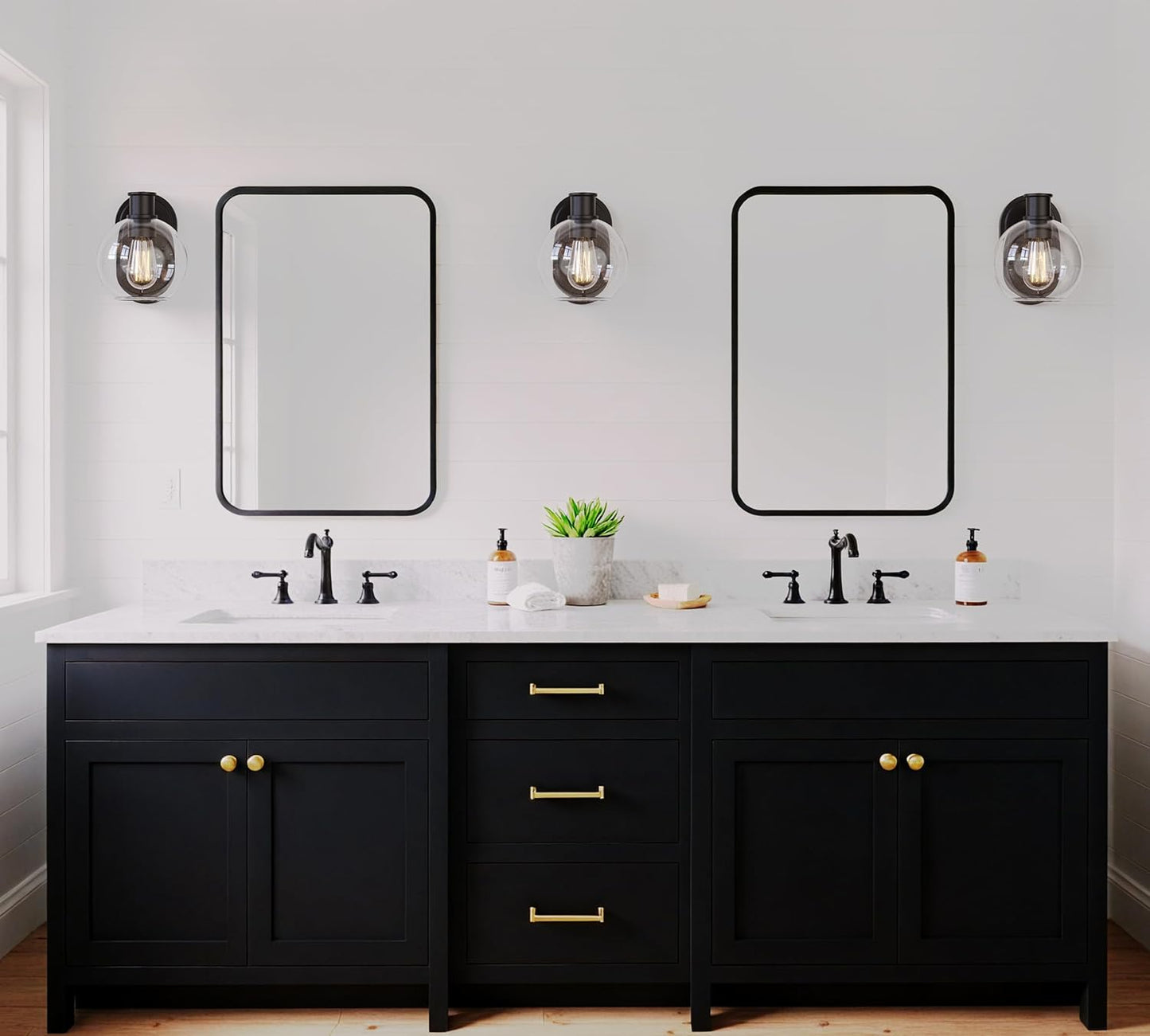 Dan Modern Farmhouse 1-Light Wall Sconces Light with Clear Glass Globe Shade in Dark Bronze Finish for Hallway, Entryway, Bathroom, Garage, Kitchen, Living Room