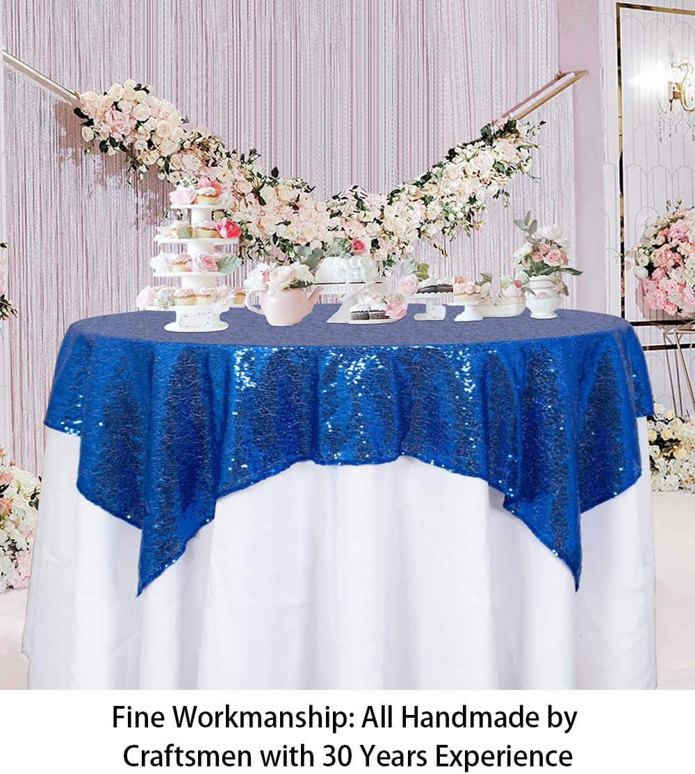 ShinyBeauty Square Tablecloth 72x72-Inch Sequin Tablecloth Overlay Royal Blue Table Cover Sequined Table Cloths for Wedding Blue Shimmer Tablecloth Linen Square Overlay for Cocktail/Cake
