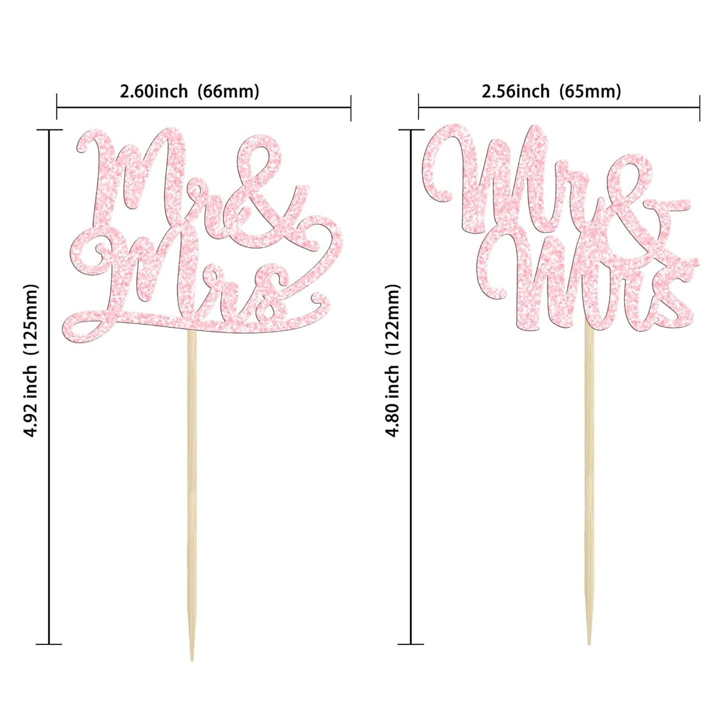 Gyufise 36Pcs Mr & Mrs Cupcake Toppers & Picks Wedding Engagement Cake Decorations for Wedding, Birthday, Anniversary Party Supplies Light Pink