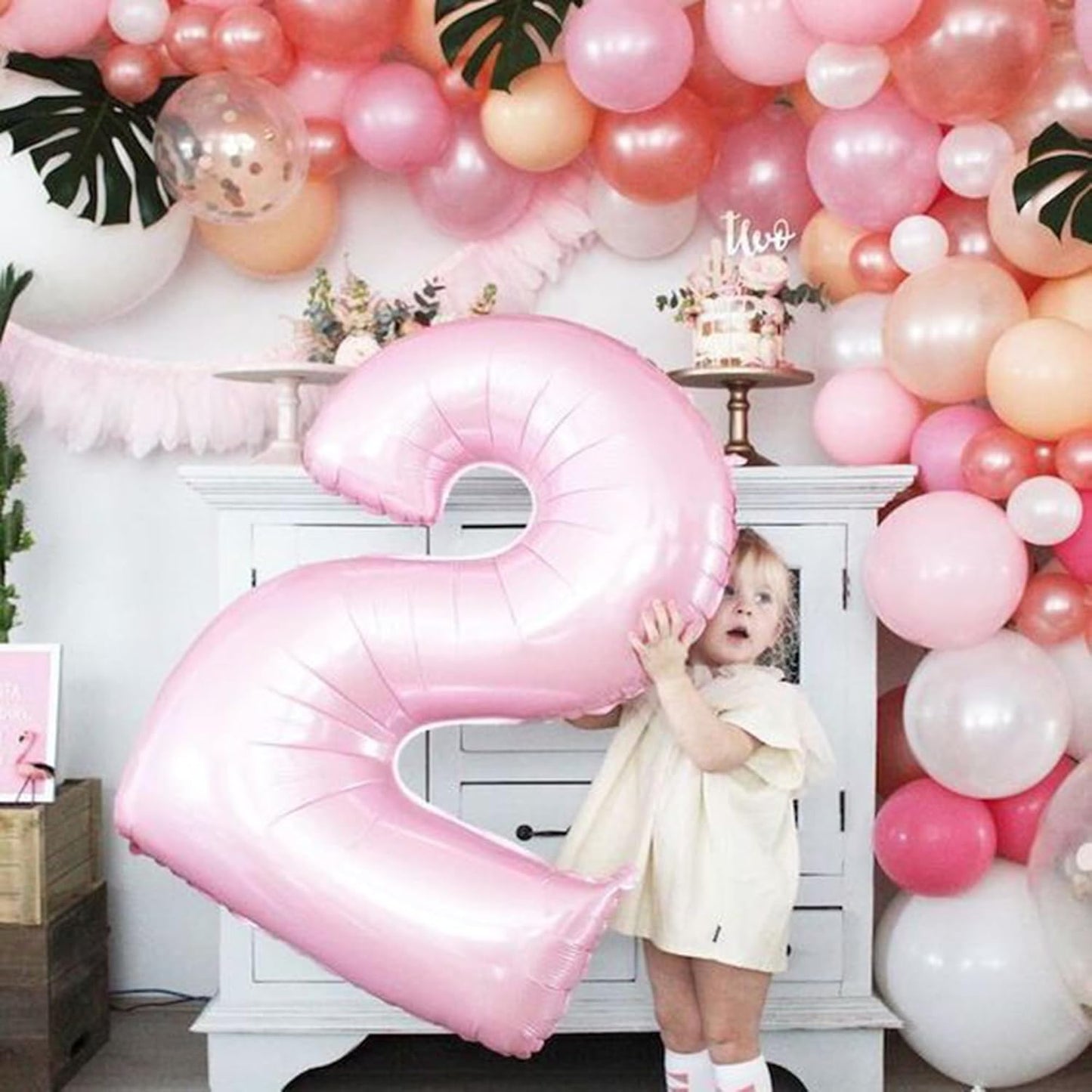 Light Pink 2 Number 40 Inch Pink Large Balloons Big Foil Helium Number Balloons 0-9 Jumbo Happy 2nd Mylar Birthday Party Decorations for Girl Anniversary Party Supplies