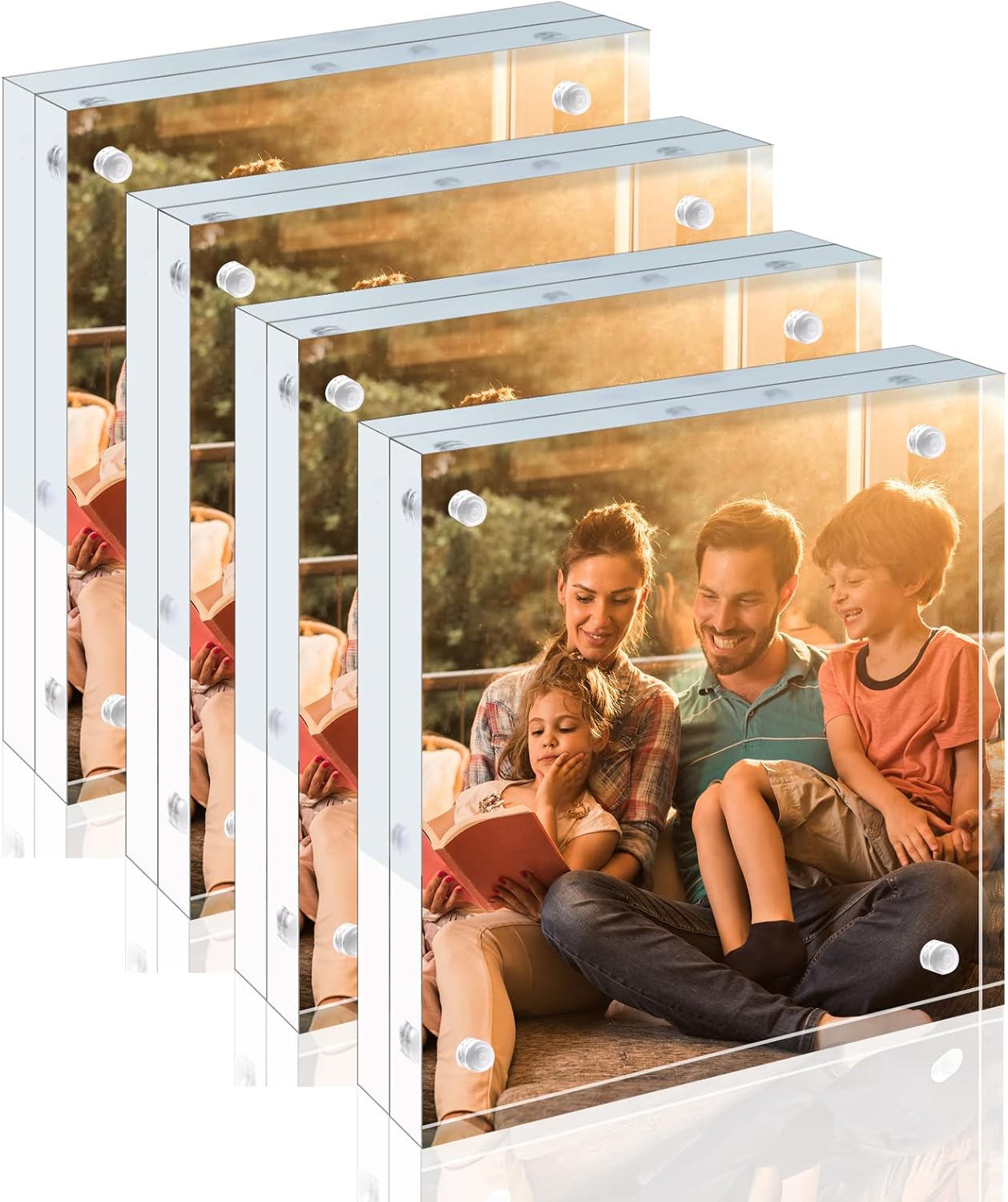 Egofine 5x5 Acrylic Frames 4 Pack,20mm Thicker Frameless Clear Picture Frames, Double Sided Magnetic Picture Frames, Free Standing Desktop Display