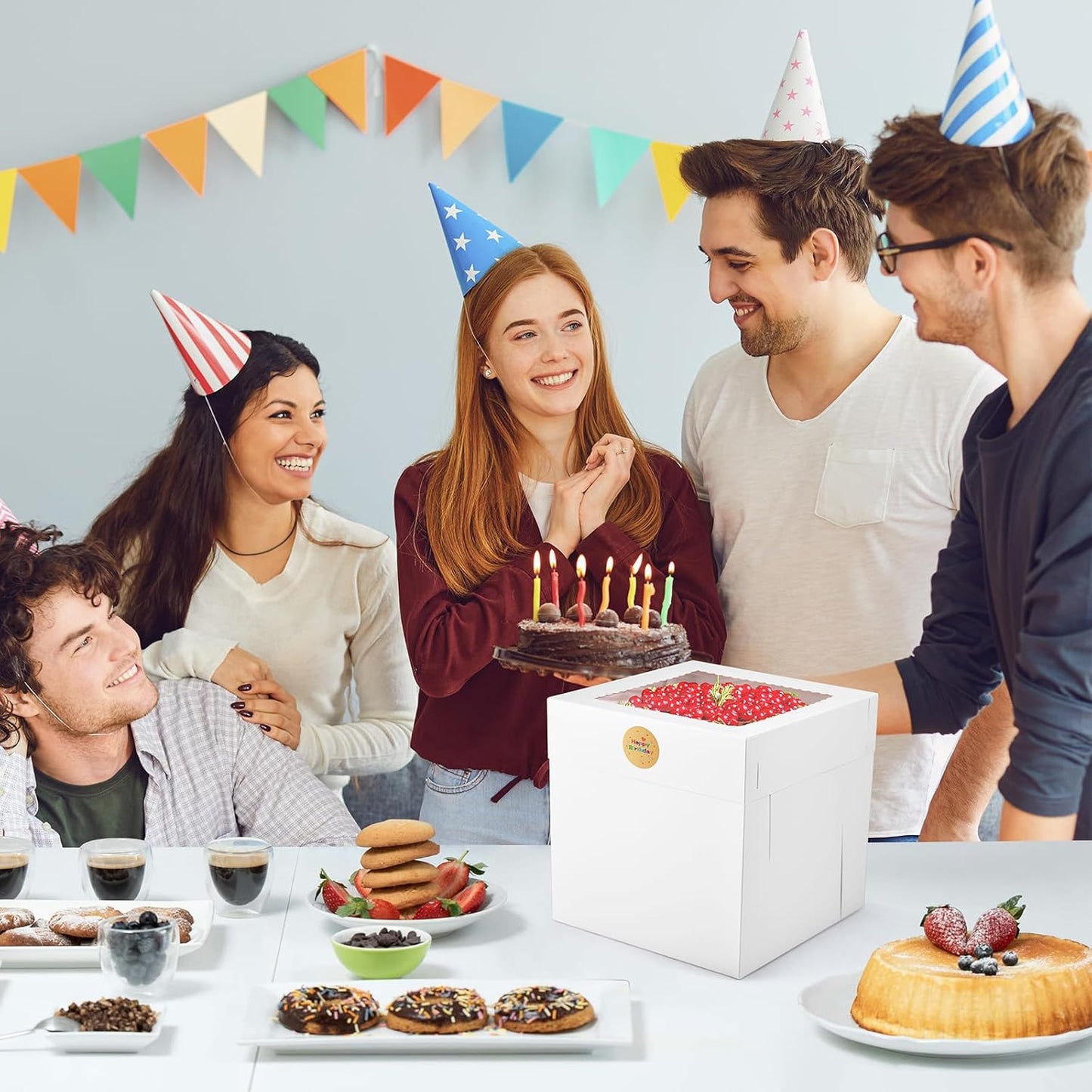 12Pcs Cake Boxes, 10x10x10 Inches Tall Cake Boxes with Window, White Disposable Tier Cake Containers for Pastries, Pie, Cookies, Chocolates, Cupcakes, Birthday Party, Wedding Bakery Boxes