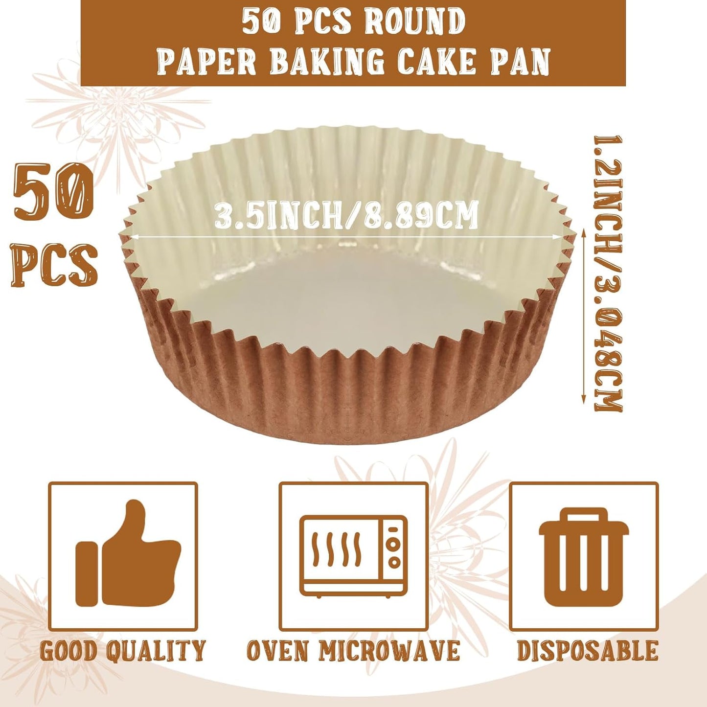 Uiifan Disposable Round Cupcake Liners Paper Baking Cups Wrappers Cupcake Paper Microwave Oven Safe Bakeware Mold for Snacks Cakes(Natural,50 Pack)