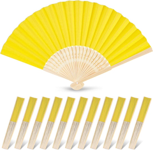 JOHOUSE 12 Pcs Paper Folding Hand Fans, 8.3 Inch Lemon Yellow Paper Fans Handheld Portable Decorative Accessories for Wedding, Lemon Party Decorations, Bridal Shower DIY Crafts