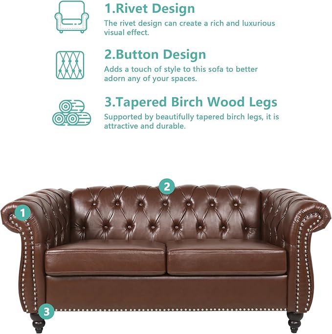 QHITTY 2 Piece Living Room Set, Sectional Chesterfield Sofa Chair Contemporary - Image 3